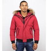 Enos Kurze Winterjacke Herren - Echtfell Jacke - Rot