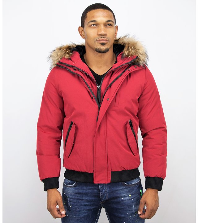 Enos Kurze Winterjacke Herren - Echtfell Jacke - Rot