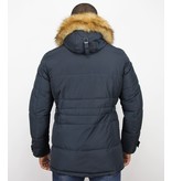 Enos Winterjacke Herren - Parka Lang mit Fellkragen- - 4Pocet - Blau