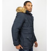 Enos Winterjacke Herren - Parka Lang mit Fellkragen- - 4Pocet - Blau