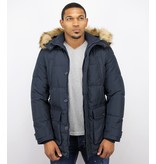 Enos Winterjacke Herren - Parka Lang mit Fellkragen- - 4Pocet - Blau