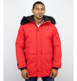 Enos Winterjacke Herren- Parka Lang mit Fellkragen - Rot