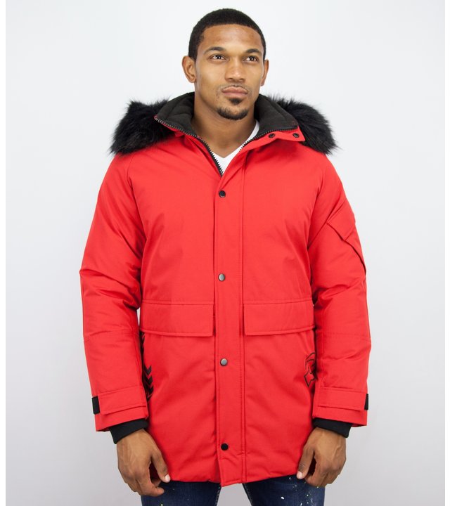 Enos Winterjacke Herren- Parka Lang mit Fellkragen - Rot