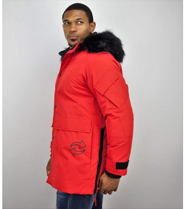 Enos Winterjacke Herren- Parka Lang mit Fellkragen - Rot