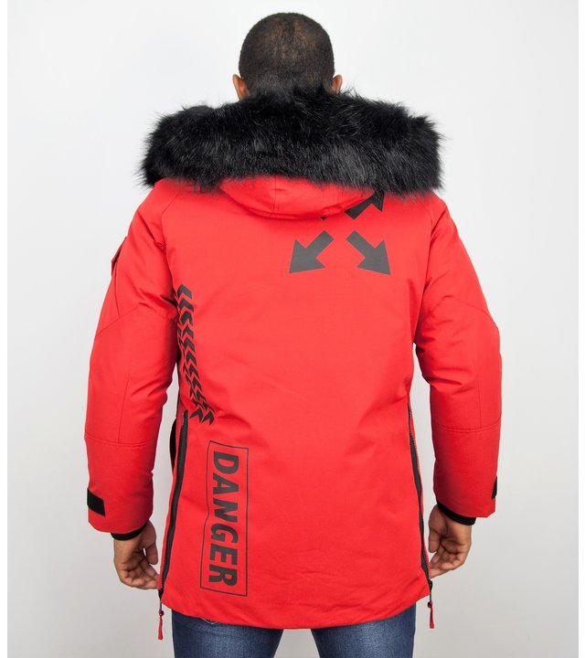 Enos Winterjacke Herren- Parka Lang mit Fellkragen - Rot