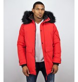 Enos Winterjacke Herren- Parka Lang mit Fellkragen - Rot