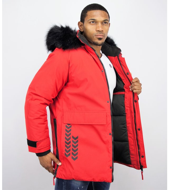 Enos Winterjacke Herren- Parka Lang mit Fellkragen - Rot