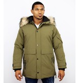 Enos Winterjacke Herren- Parka Lang mit Fellkragen - Grün