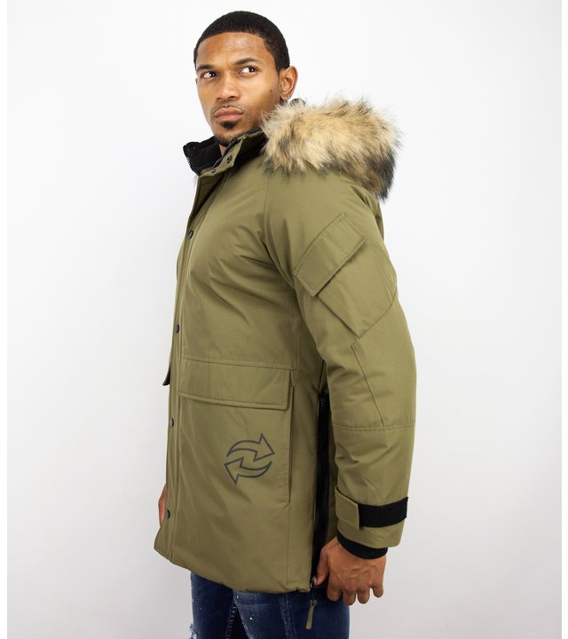 Enos Winterjacke Herren- Parka Lang mit Fellkragen - Grün