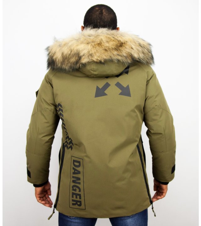 Enos Winterjacke Herren- Parka Lang mit Fellkragen - Grün