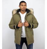 Enos Winterjacke Herren- Parka Lang mit Fellkragen - Grün