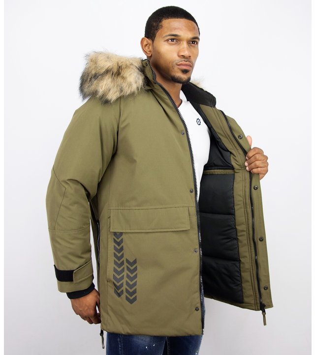 Enos Winterjacke Herren- Parka Lang mit Fellkragen - Grün