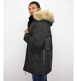 Enos Winterjacke Herren- Parka Lang mit Fellkragen - Schwarz