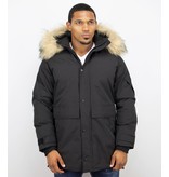 Enos Winterjacke Herren- Parka Lang mit Fellkragen - Schwarz