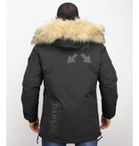 Enos Winterjacke Herren- Parka Lang mit Fellkragen - Schwarz