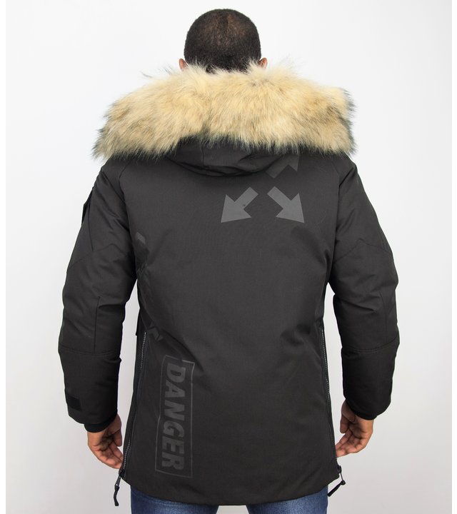 Enos Winterjacke Herren- Parka Lang mit Fellkragen - Schwarz