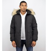 Enos Winterjacke Herren- Parka Lang mit Fellkragen - Schwarz