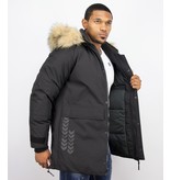 Enos Winterjacke Herren- Parka Lang mit Fellkragen - Schwarz