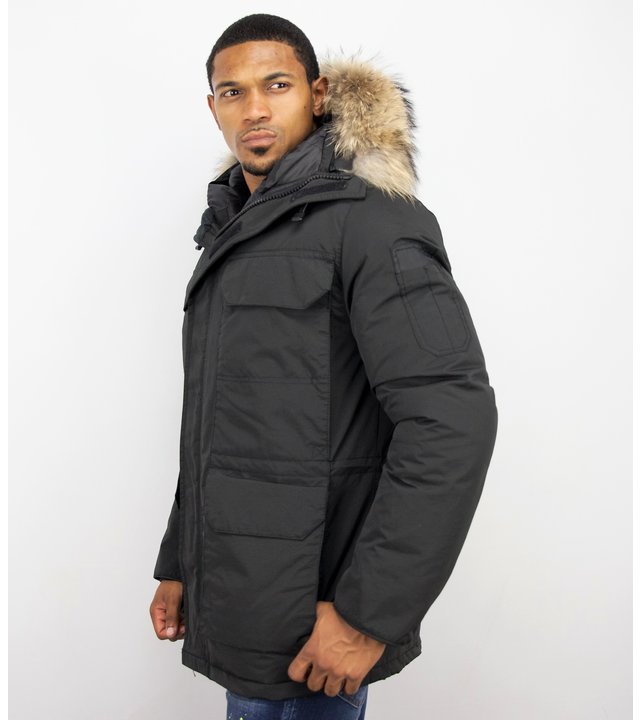 Beluomo Winterjacke Herren - Parka Lang mit Fellkragen -  Expedition Parka - Schwarz