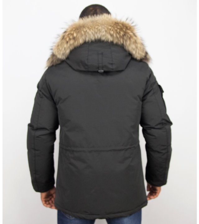 Beluomo Winterjacke Herren - Parka Lang mit Fellkragen -  Expedition Parka - Schwarz