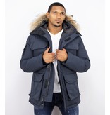 Beluomo Winterjacke Herren - Parka Lang mit Fellkragen - Expedition Parka - Blau