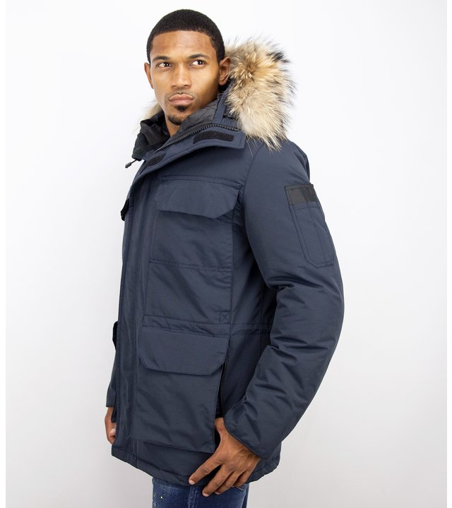 Beluomo Winterjacke Herren - Parka Lang mit Fellkragen - Expedition Parka - Blau