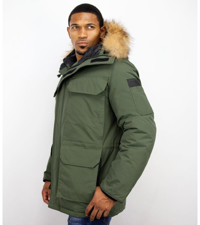 Beluomo Winterjacke Herren - Parka Lang mit Fellkragen - Expedition Parka - Grün