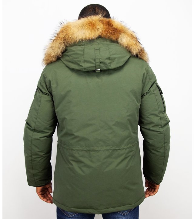 Beluomo Winterjacke Herren - Parka Lang mit Fellkragen - Expedition Parka - Grün