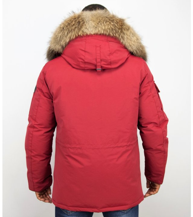 Beluomo Winterjacke Herren - Parka Lang mit Fellkragen - Expedition Parka - Rot