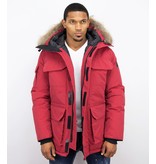 Beluomo Winterjacke Herren - Parka Lang mit Fellkragen - Expedition Parka - Rot