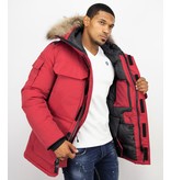 Beluomo Winterjacke Herren - Parka Lang mit Fellkragen - Expedition Parka - Rot