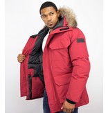 Beluomo Winterjacke Herren - Parka Lang mit Fellkragen - Expedition Parka - Rot