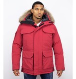 Beluomo Winterjacke Herren - Parka Lang mit Fellkragen - Expedition Parka - Rot