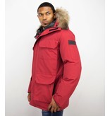 Beluomo Winterjacke Herren - Parka Lang mit Fellkragen - Expedition Parka - Rot