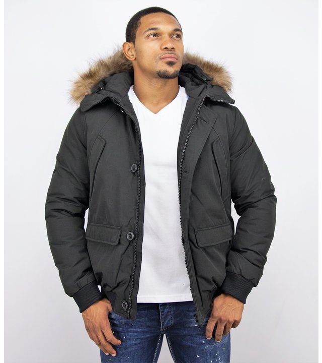 Warren Webber Kurze Winterjacke Herren mit Fellkragen- Chilliwack Bomber - Schwarz