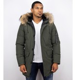 Enos Jacken mit Fellkragen - Herren Winter Jack Lang - Große XL Pelzkragen - Parka - Grün