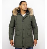 Enos Jacken mit Fellkragen - Herren Winter Jack Lang - Große XL Pelzkragen - Parka - Grün