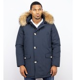 Enos Jacke mit Fellkragen - Winterjacke Herren Lang Parka - Großer Pelzkragen - Blau