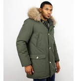 Enos Winterjacke Herren - Parka Lang  mit Fellkragen - Grün