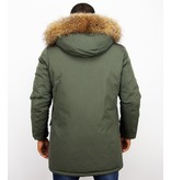 Enos Winterjacke Herren - Parka Lang  mit Fellkragen - Grün