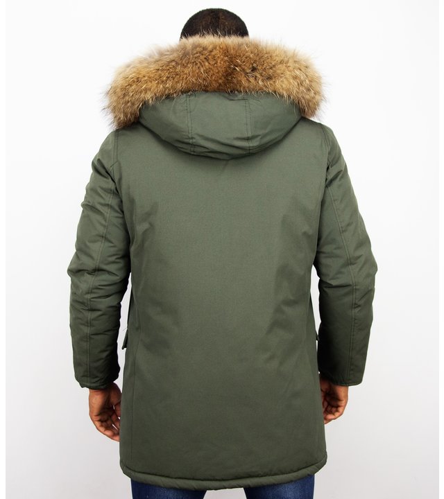 Enos Winterjacke Herren - Parka Lang  mit Fellkragen - Grün