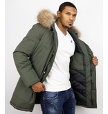 Enos Winterjacke Herren - Parka Lang  mit Fellkragen - Grün