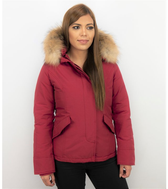 TheBrand Jacke mit Fellkragen - Winterjacke Damen - Rot