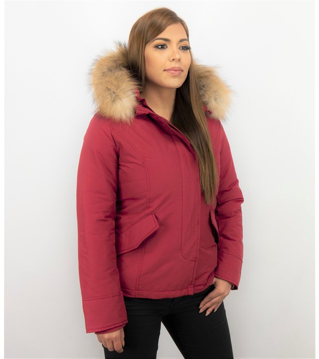 TheBrand Jacke mit Fellkragen - Winterjacke Damen - Rot