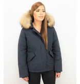 TheBrand Jacke mit Fellkragen - Kurze Winterjacke Damen - Blau