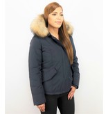 TheBrand Jacke mit Fellkragen - Kurze Winterjacke Damen - Blau