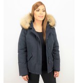 TheBrand Jacke mit Fellkragen - Kurze Winterjacke Damen - Blau