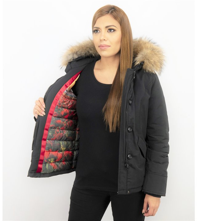 TheBrand Jacke mit Fellkragen - Kurze Winterjacke Damen - Schwarz