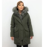 Macleria Winterjacke mit Kunstfell - Damen Parka- Grün