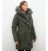 Macleria Winterjacke mit Kunstfell - Damen Parka- Grün